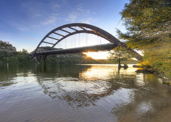 360 Bridge Greeting Card featuring the photograph Austin Texas 360 Bridge September Sunrise 1 by Rob Greebon