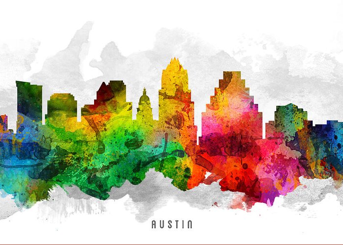 Austin Greeting Card featuring the painting Austin Texas Cityscape 12 by Aged Pixel