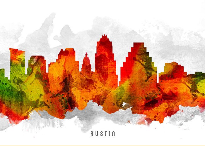 Austin Greeting Card featuring the painting Austin Texas Cityscape 15 by Aged Pixel