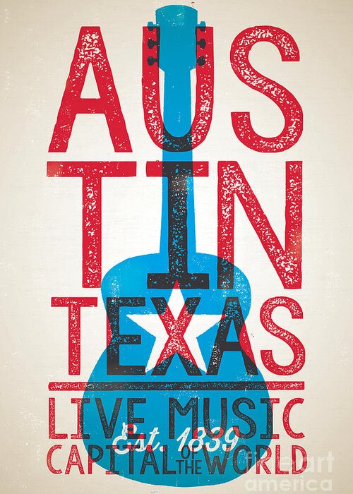 Guitars Greeting Card featuring the digital art Austin Poster - Texas - Live Music by Jim Zahniser