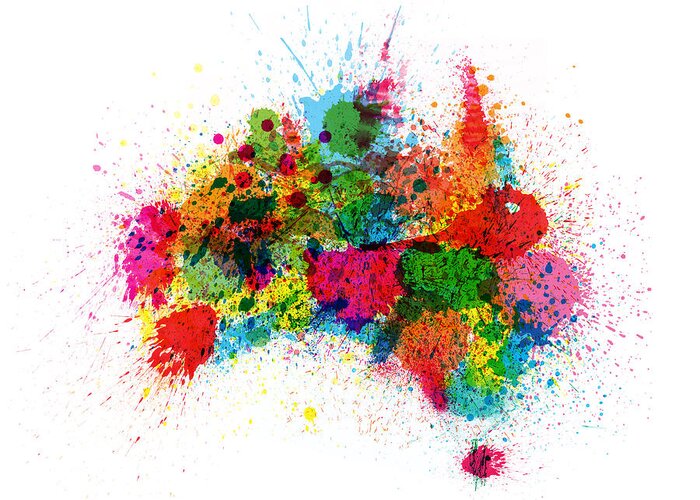 Australia Greeting Card featuring the digital art Australia Paint Splashes Map by Michael Tompsett