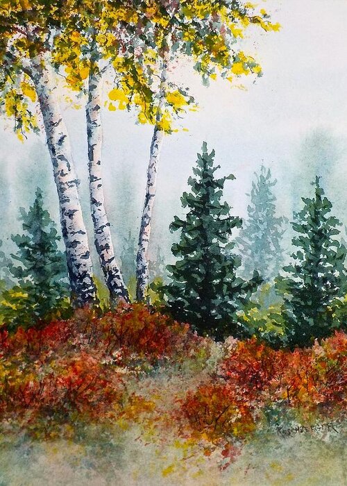 Watercolor Greeting Card featuring the painting Autumn Birch by Carolyn Rosenberger