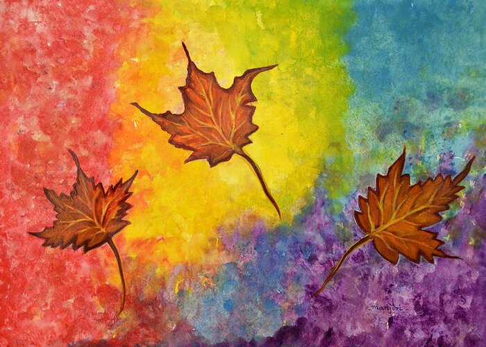 Abstract Greeting Card featuring the painting Autumn Bliss Colorful abstract painting by Manjiri Kanvinde