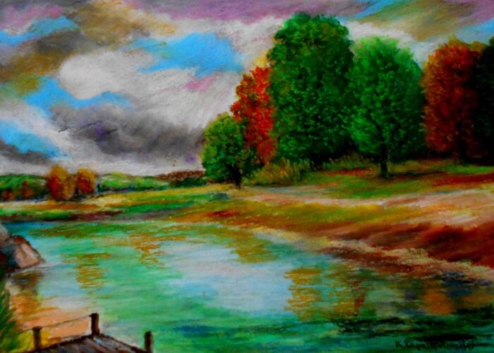 Landscapes Greeting Card featuring the painting Autumn calm by Konstantinos Charalampopoulos