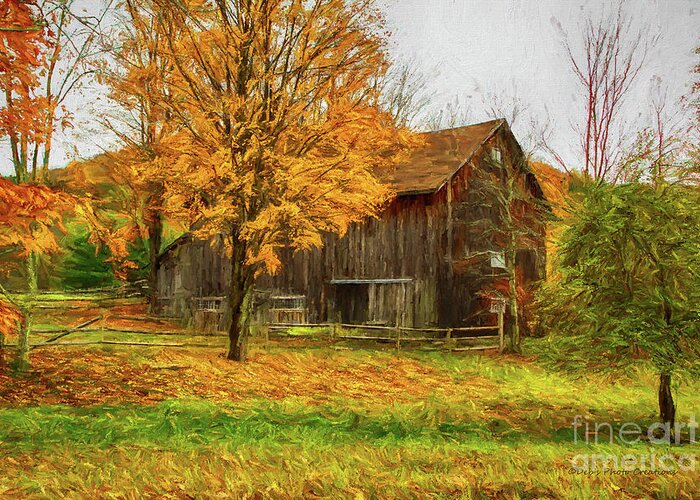 Autumn Greeting Card featuring the painting Autumn Catskill Barn by Deborah Benoit