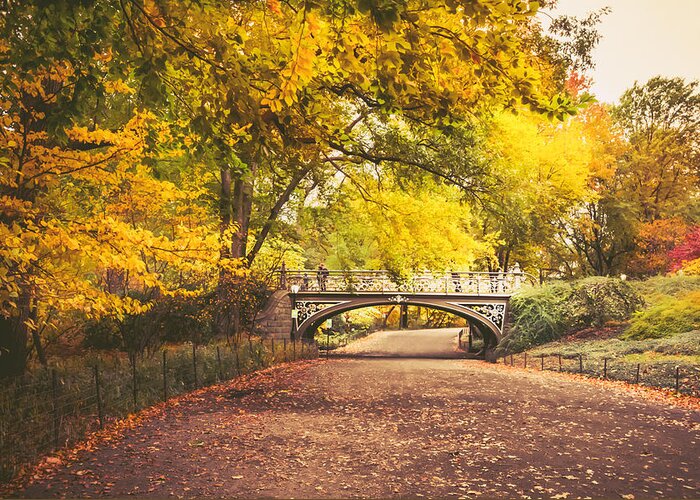 New York Greeting Card featuring the photograph Autumn - Central Park Bridge - New York City by Vivienne Gucwa