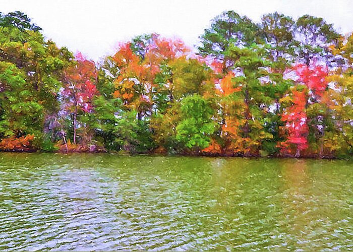 Background Greeting Card featuring the painting Autumn color in Norfolk botanical Garden 3 by Jeelan Clark