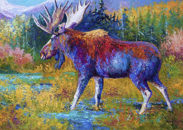 Moose Greeting Card featuring the painting Autumn Glimpse by Marion Rose