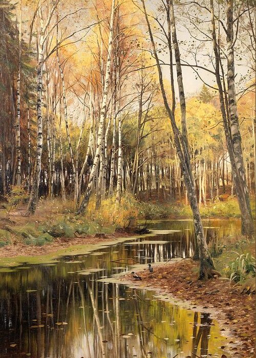 Painting Greeting Card featuring the painting Autumn In The Birchwood by Mountain Dreams