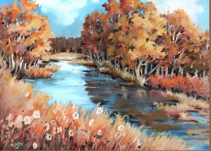 Sky Greeting Card featuring the painting Autumn in the Valley 3 by Marta Styk