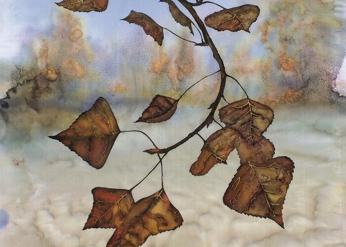 Autumn Greeting Card featuring the tapestry - textile Autumn Leaves by Carolyn Doe