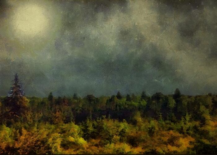 Landscape Greeting Card featuring the painting Autumn Night in the Pines by RC DeWinter