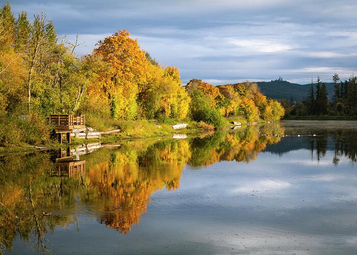 Autumn Greeting Card featuring the photograph Autumn Pond Reflection by Catherine Avilez