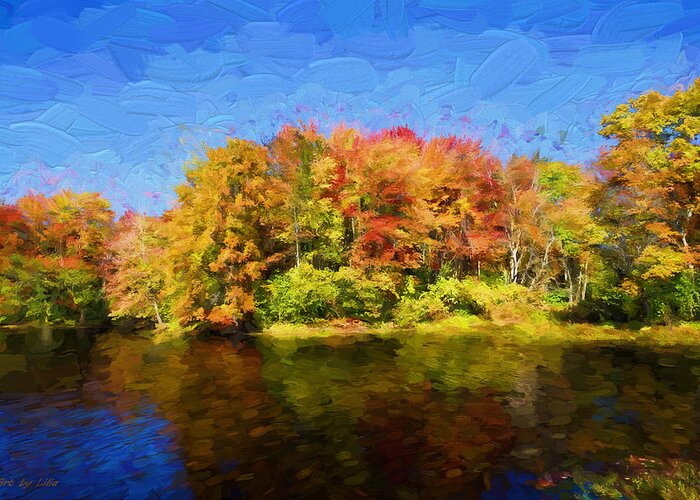 Autumn Greeting Card featuring the painting Autumn reflection by Lilia S