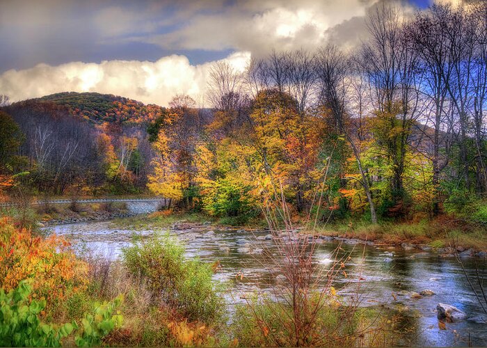 Autumn Greeting Card featuring the photograph Autumn River in Vermont by Joann Vitali