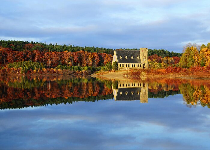 Autumn Greeting Card featuring the photograph Autumn Sunrise at Wachusett Reservoir by Luke Moore