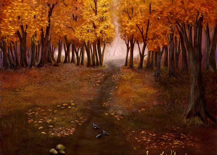 Landscape Greeting Card featuring the painting Autumn Trail by Sena Wilson