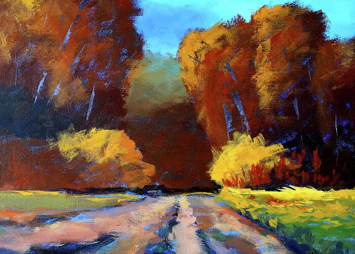 Fall Landscape Painting Greeting Card featuring the painting Autumn Trek by Nancy Merkle