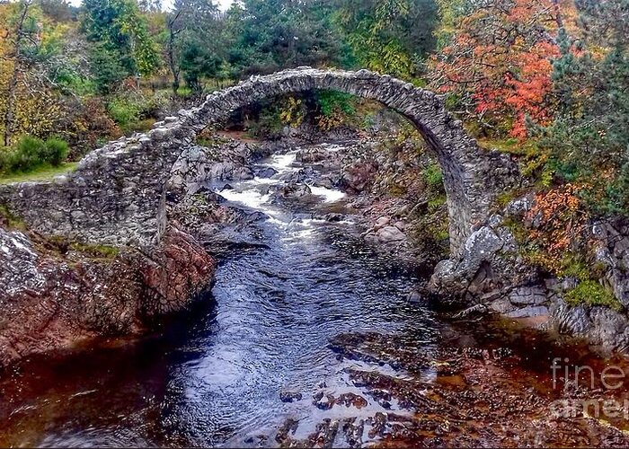 River Dulnain Greeting Card featuring the photograph Autumn View at Carrbridge by Joan-Violet Stretch