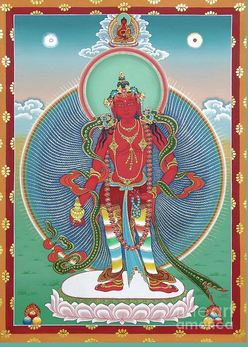 Amitabha Greeting Card featuring the painting Avalokiteshvara Korwa Tongtrug by Sergey Noskov