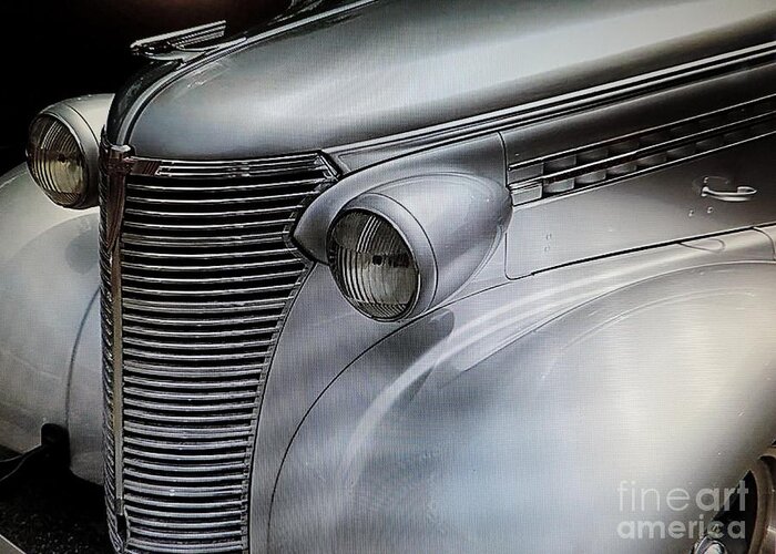 Old Car Greeting Card featuring the painting Awesome Silver Grill by Tom Riggs