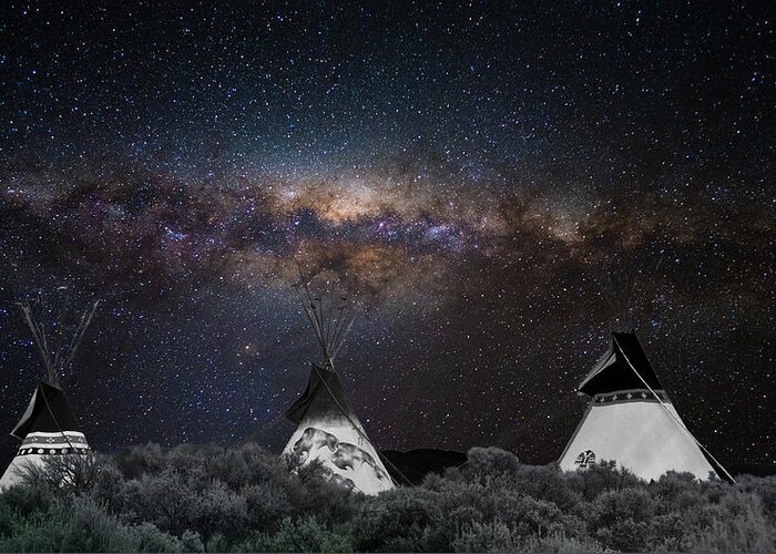 Teepee Sky Milky Way Night Darkskies Greeting Card featuring the photograph Awesome skies by Carolyn D'Alessandro