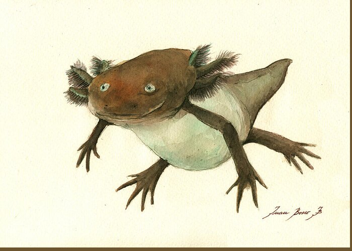Axolotl Greeting Card featuring the painting Axolotl by Juan Bosco