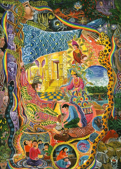 Pablo Amaringo Greeting Card featuring the painting Ayahuasca Chayana by Pablo Amaringo