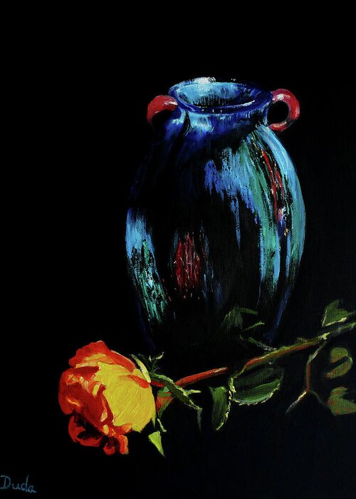 Azure Amphora Vase Greeting Card featuring the painting Azure Amphora Vase by Susan Duda