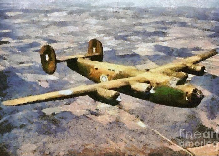 Wwii Greeting Card featuring the painting B-24 Liberator by Esoterica Art Agency