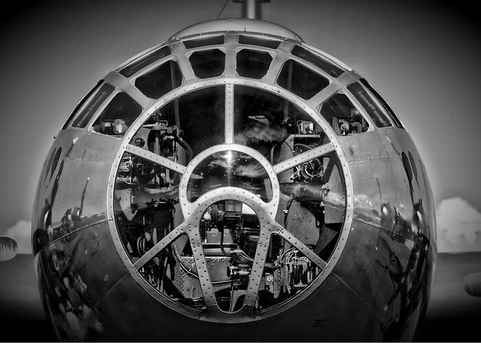 Black And White Greeting Card featuring the photograph B-29 by Richard Gehlbach