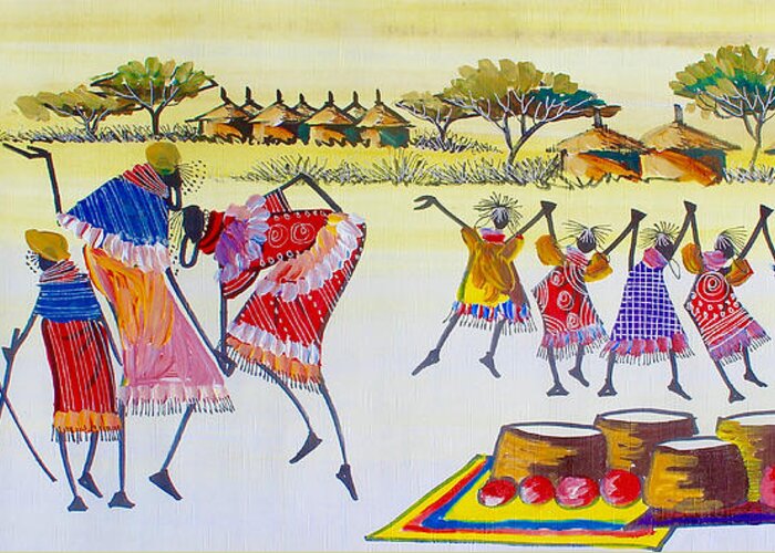 True African Art Greeting Card featuring the painting B 350 by Martin Bulinya