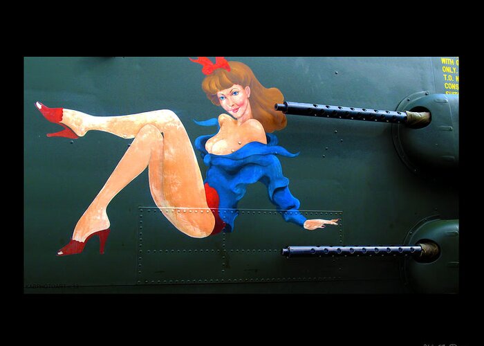 show Me Plane Art Greeting Card featuring the photograph Babe on WWII Bomber the SHOW ME by Kathy Barney