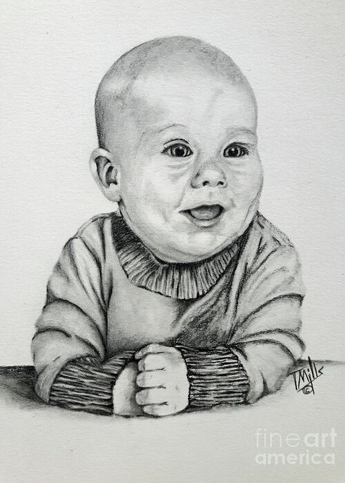Baby Greeting Card featuring the drawing Baby Boy by Terri Mills