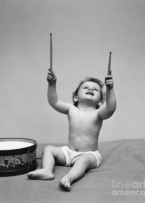 Babies Greeting Card featuring the photograph Baby Drummer, 1940s by H. Armstrong Roberts/ClassicStock