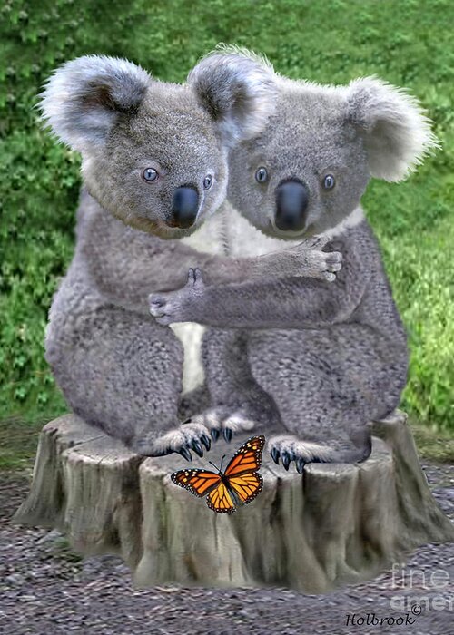 Baby Koalas Greeting Card featuring the digital art Baby Koala Huggies by Glenn Holbrook