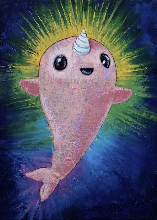 Kawaii Greeting Card featuring the painting Baby Narwhal by Michael Creese