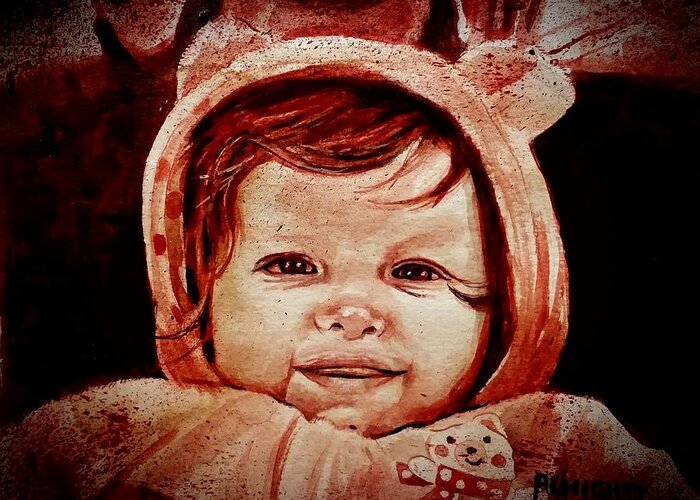 Baby Greeting Card featuring the painting Baby Painted In Mother's Blood by Ryan Almighty