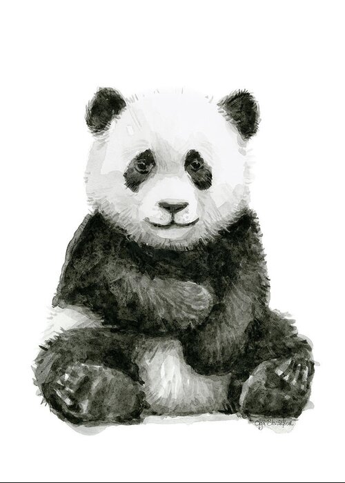 Baby Panda Greeting Card featuring the painting Baby Panda Watercolor by Olga Shvartsur