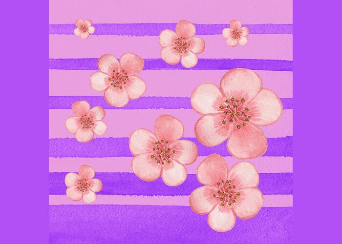 Baby Pink Greeting Card featuring the painting Baby Pink Flowers On Purple by Irina Sztukowski