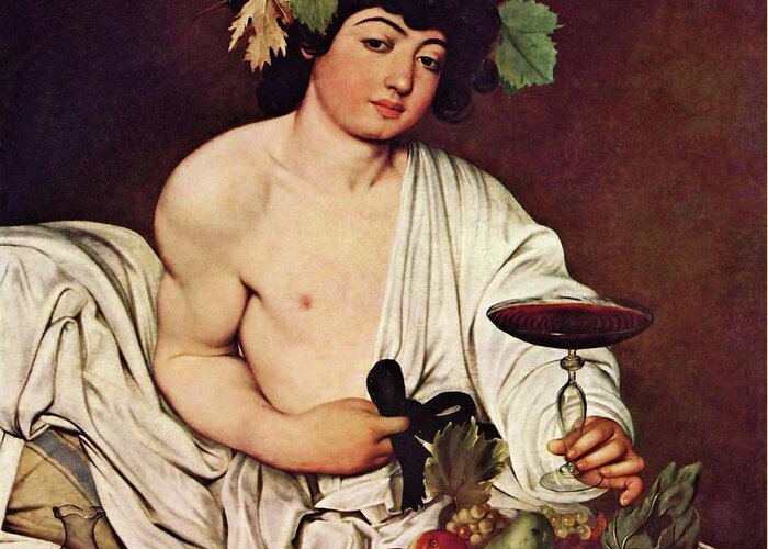 Bacchus Greeting Card featuring the painting Bacchus by Michelangelo Caravaggio