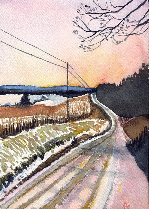 Sunset Greeting Card featuring the painting Backlit Roads by Katherine Miller