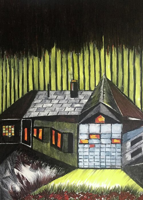 House Greeting Card featuring the drawing Backyard by Dennis Ellman