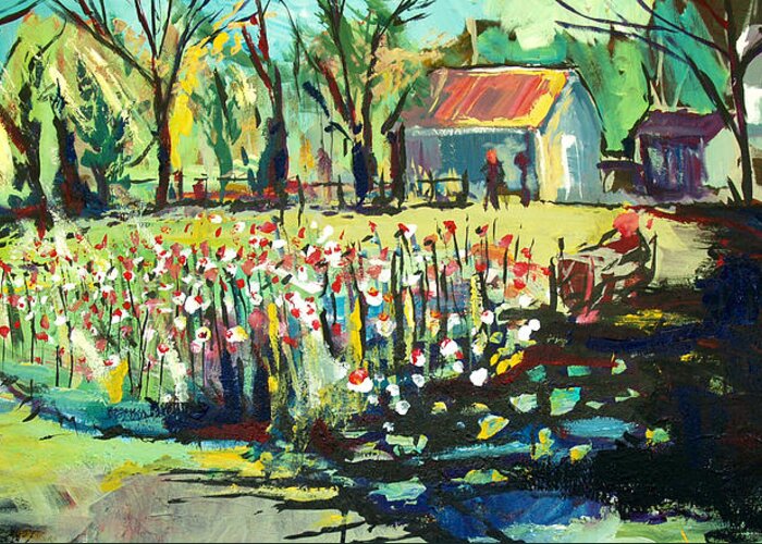 Greeting Card featuring the painting Backyard Poppies by John Gholson