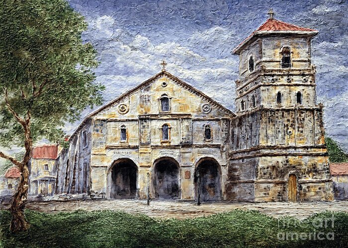 Baclayon Greeting Card featuring the painting Baclayon Church by Joey Agbayani