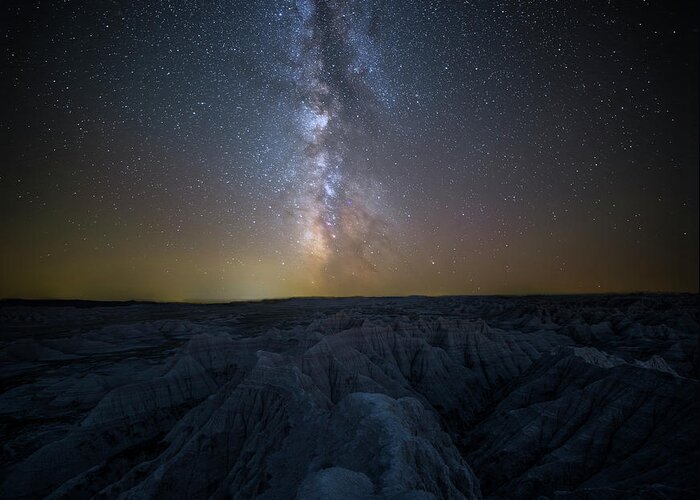 Sky Landscape Badlands Travel Night Stars Usa 500px September Long Exposure Space Star Astronomy Cosmos National Park Milky Way Core Prints Astrophotography Greeting Card featuring the photograph Badlands II by Aaron J Groen