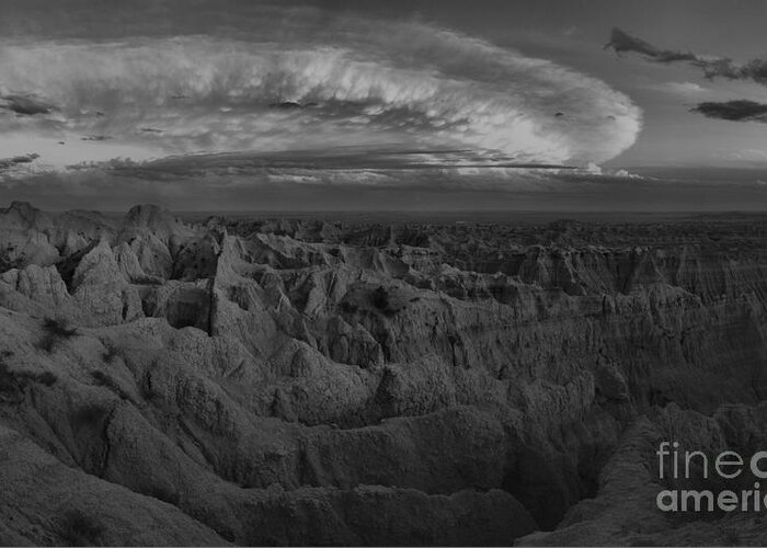 Badlands Greeting Card featuring the photograph Badlands National Park Black And White Sunset by Adam Jewell