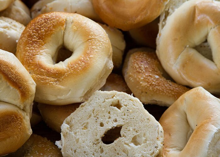 Food Greeting Card featuring the photograph Bagels 1 by Michael Fryd