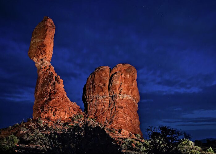 Balanced Rock Greeting Card featuring the photograph Balanced Rock Light Painted by Mike Stephens
