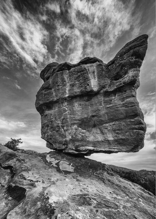 Sky Greeting Card featuring the photograph Balanced Rock Monochrome by Darren White